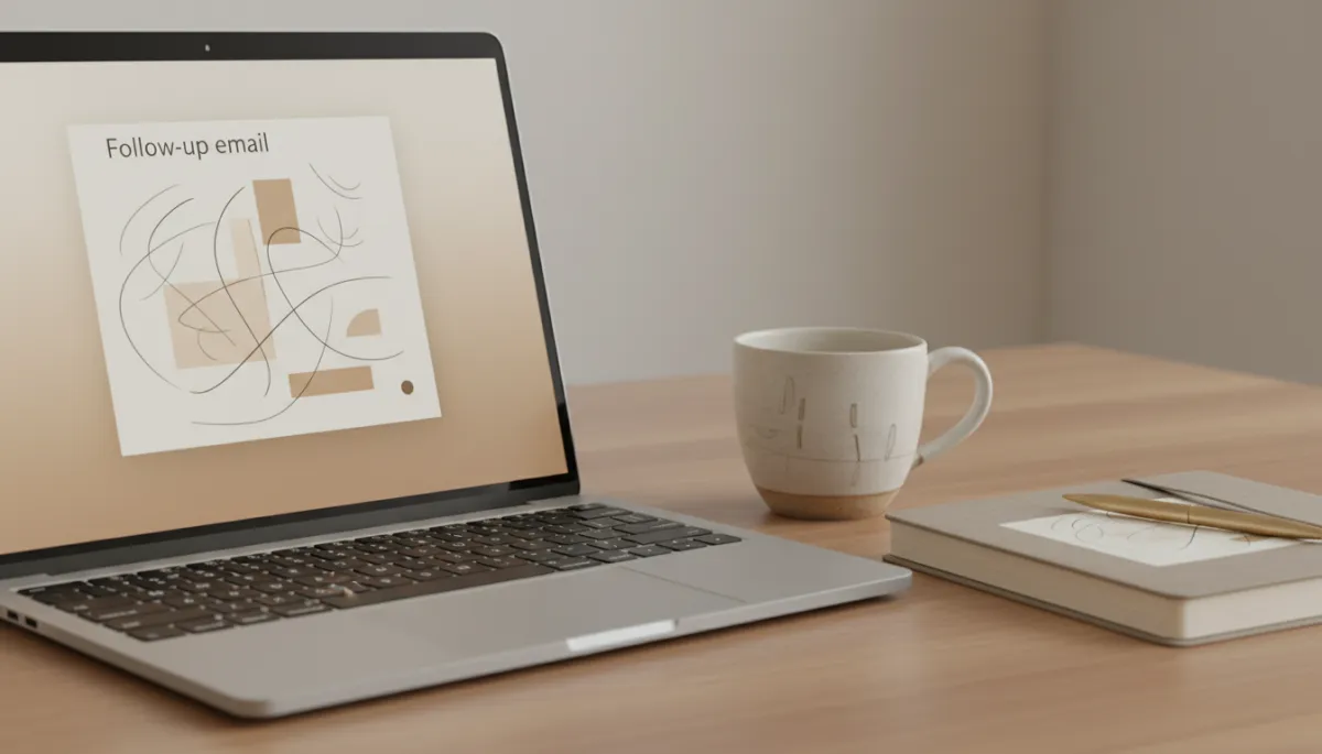 Refined follow-up email displayed on a laptop in a minimalist workspace