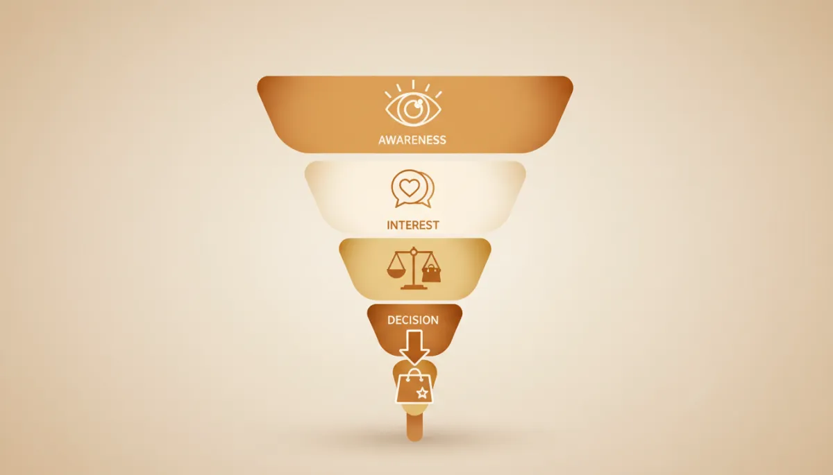 Illustrated stages of a refined lead funnel for a local boutique