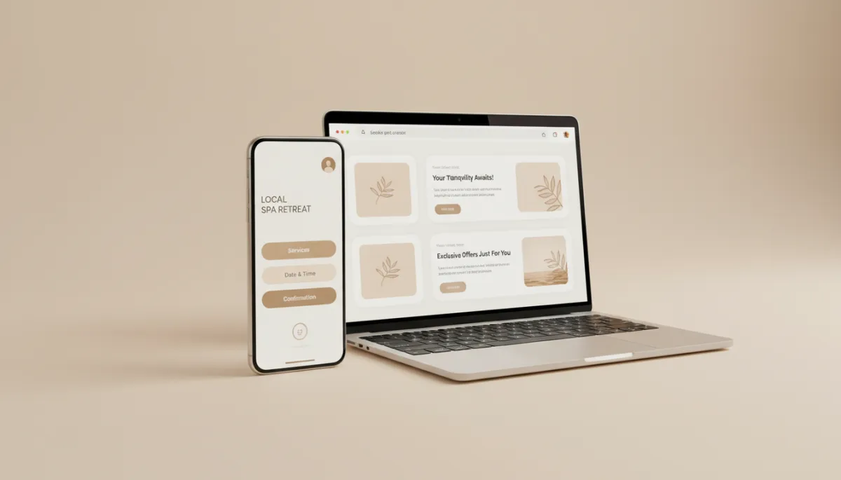 Devices showing a smooth booking experience and nurturing emails for a local spa