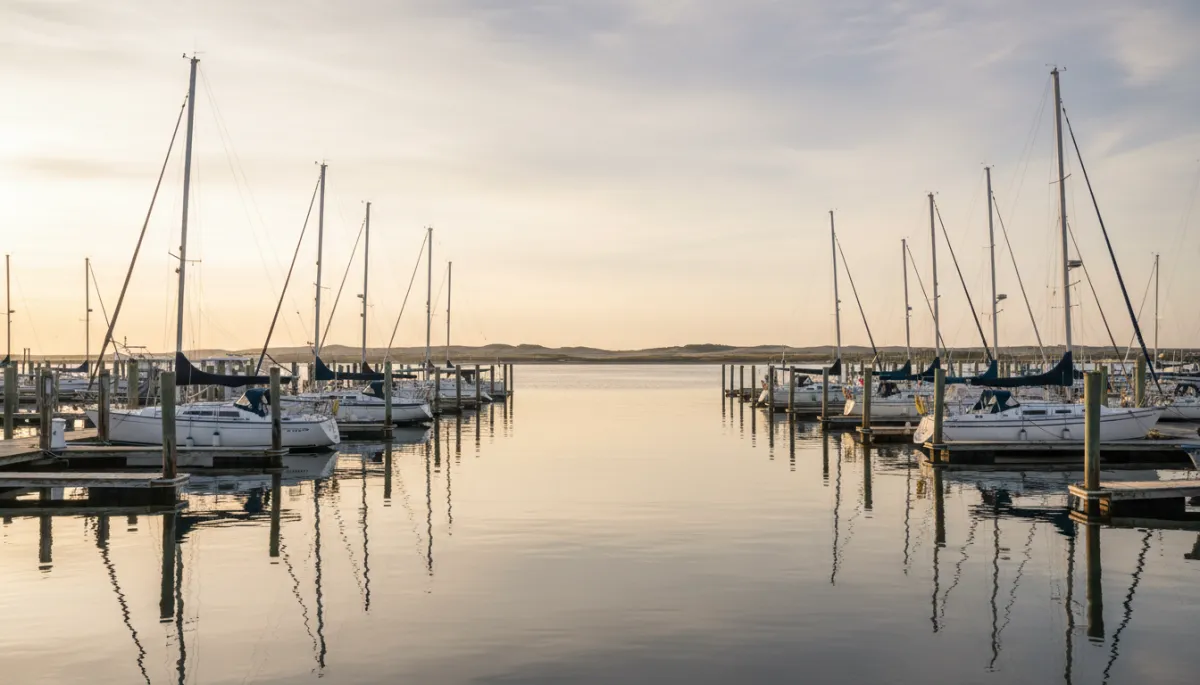 Photorealistic view of sailboats in Newburyport harbor near Plum Island