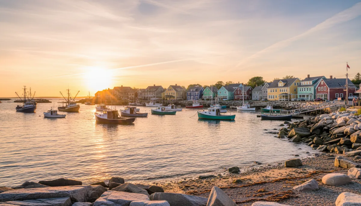 Rockport Massachusetts harbor on a bright day showing the enduring beauty of Cape Ann coastal life