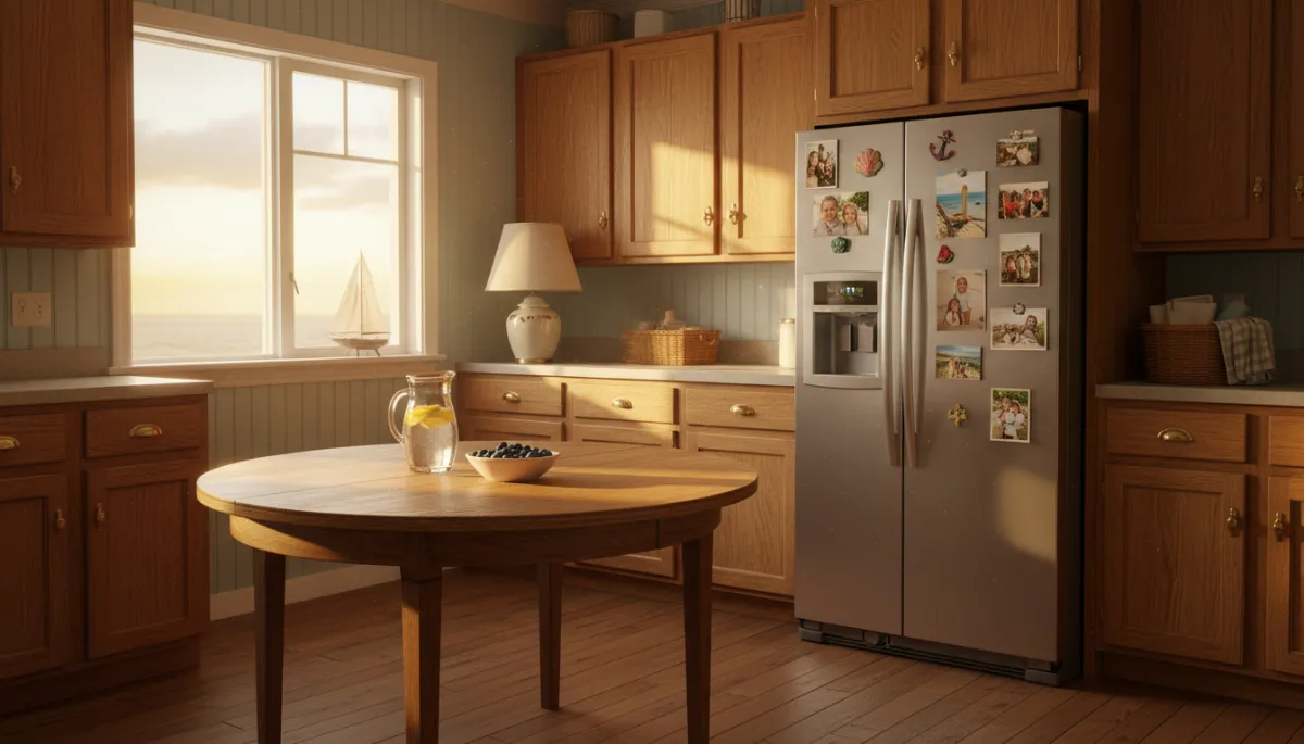 Warm sunlit kitchen interior in a long-owned North Shore Massachusetts family home