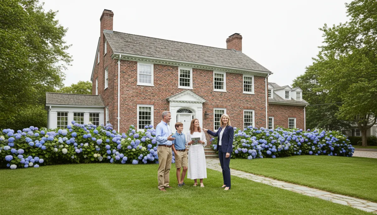 Family touring a colonial home with North Shore real estate agent