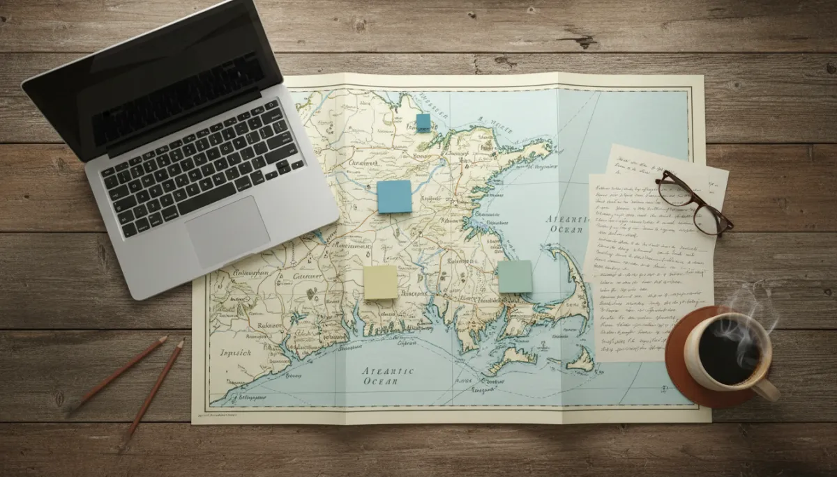 North Shore map with notes and tabs for different coastal communities