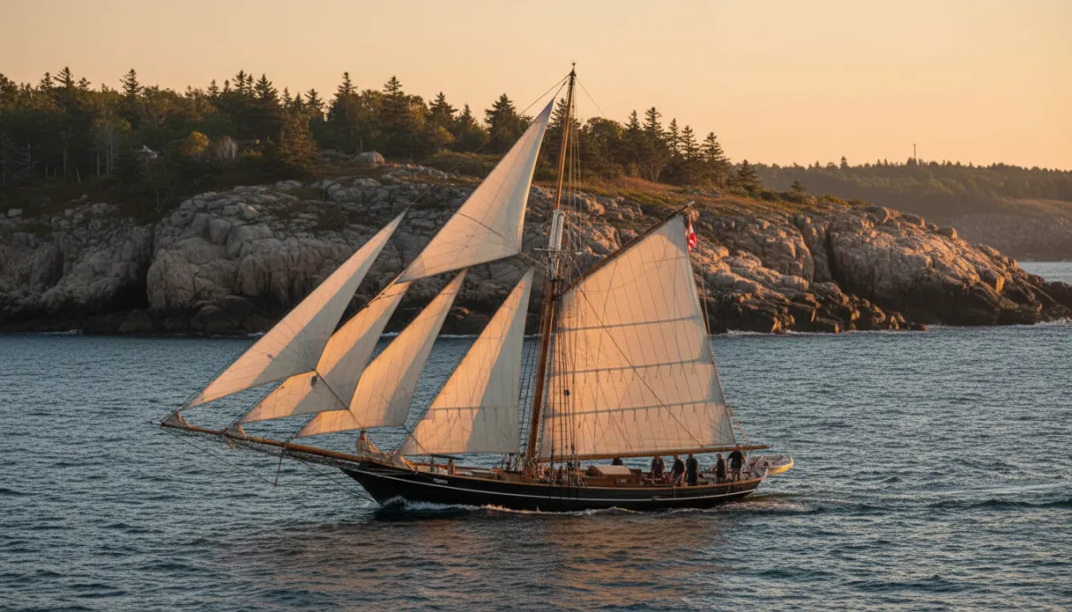 Schooner Adventure sailing off Gloucester with crew on deck