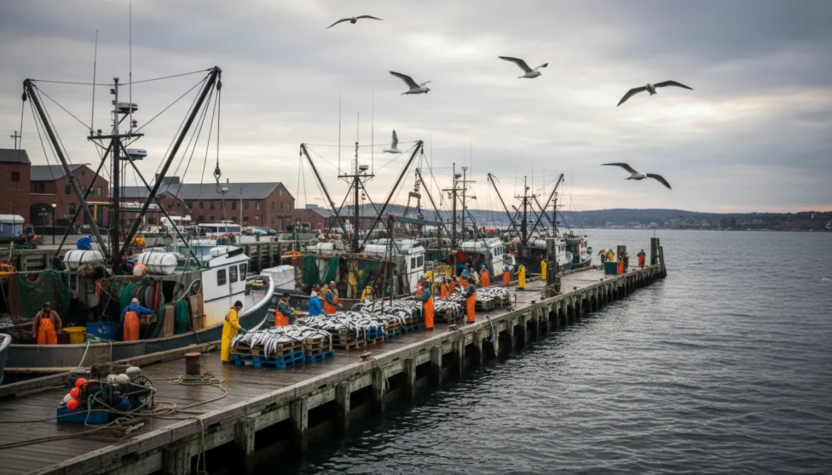 Fishing boats unloading catch on Gloucester’s working waterfront