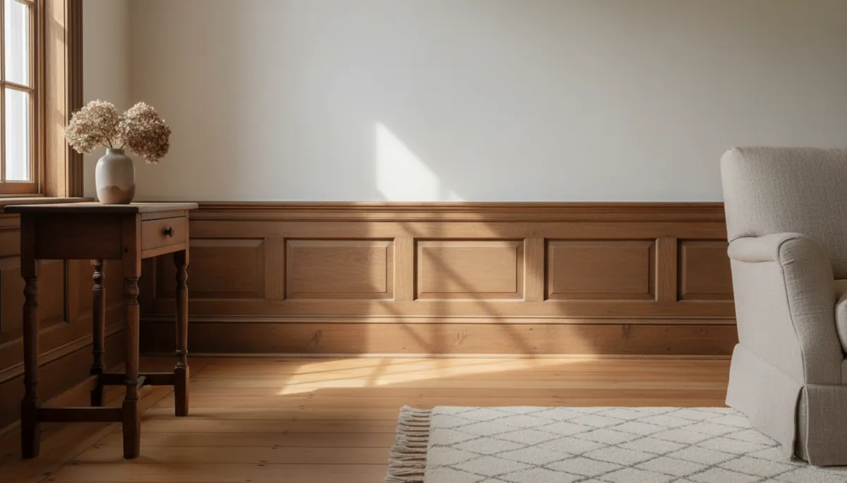 Wide pine floors and original woodwork in a historic North Shore living room
