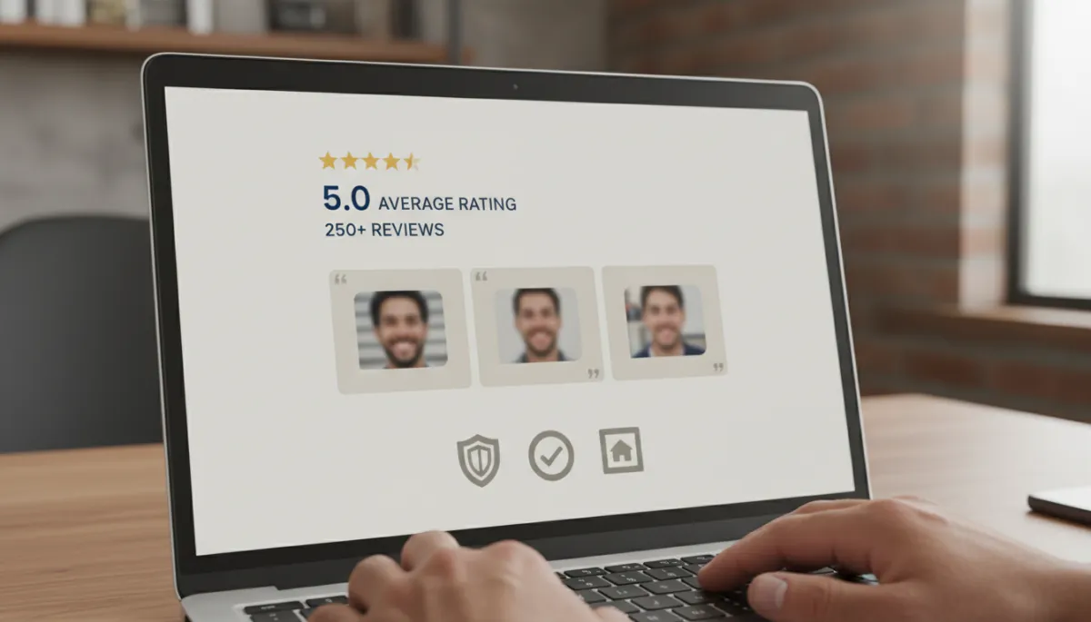 Contractor website displaying reviews and trust badges
