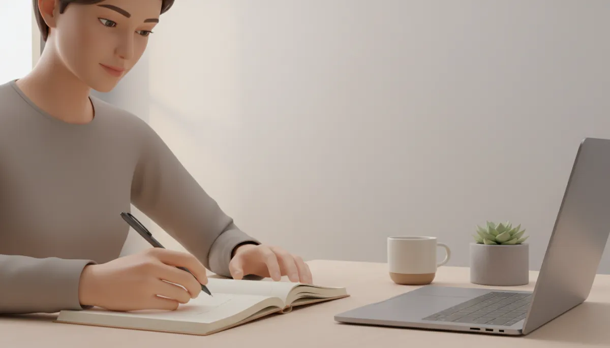 Person journaling intentionally at a tidy desk Person journaling intentionally at a tidy desk