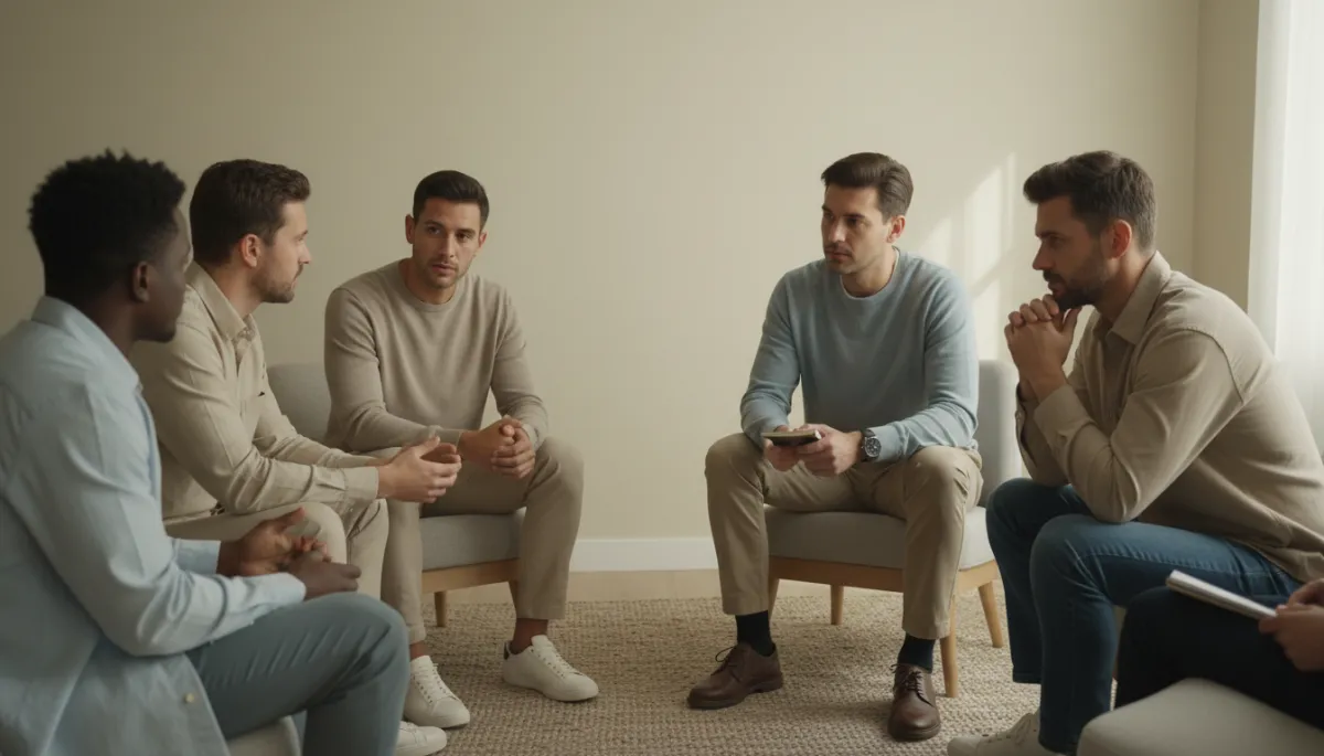 Men sitting in a circle having an honest conversation