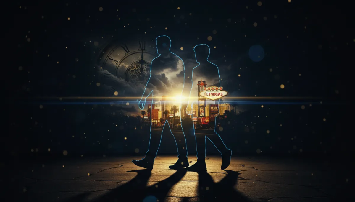 Cinematic silhouettes of a father and teen son walking together in a city