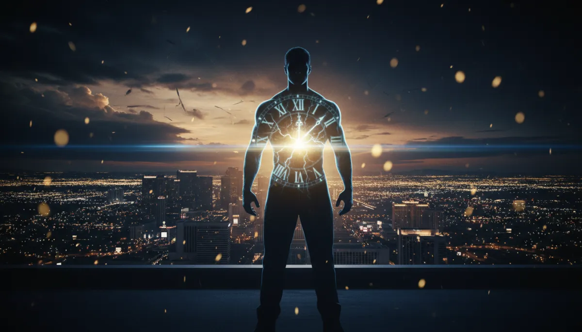 Cinematic silhouette of a man overlooking a glowing city, symbolizing leadership and responsibility