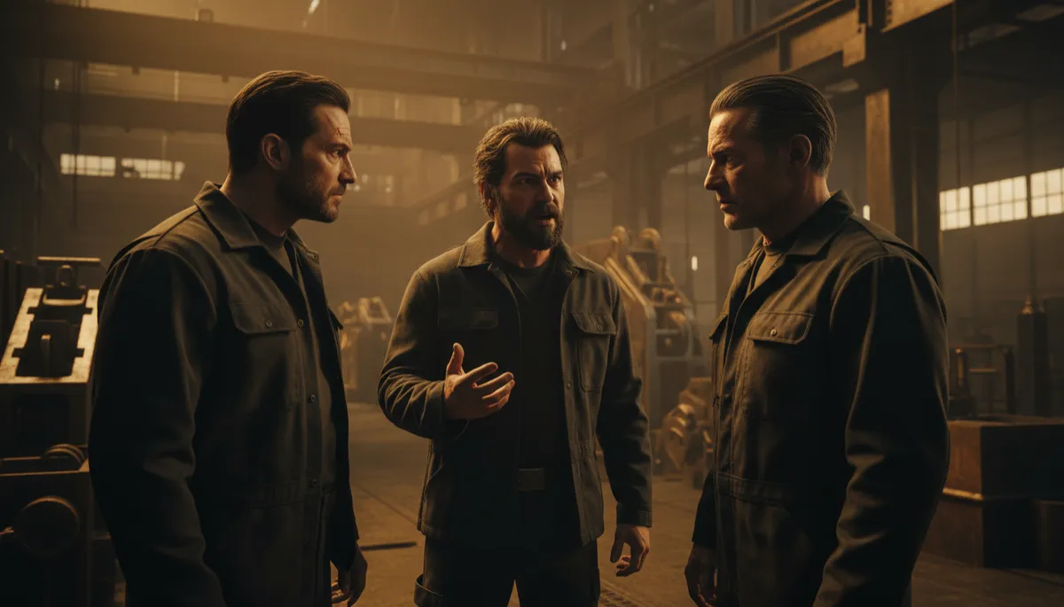 Small circle of men standing together, one man sharing vulnerably