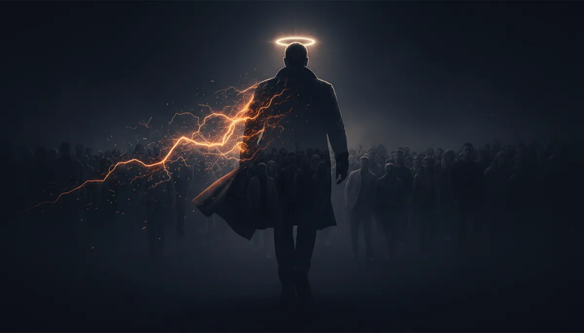 Man calmly walking away from a draining crowd