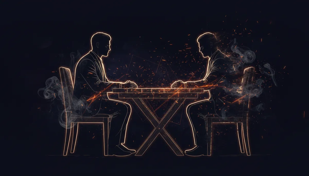Man realizing he is alone at a table in a fading relationship