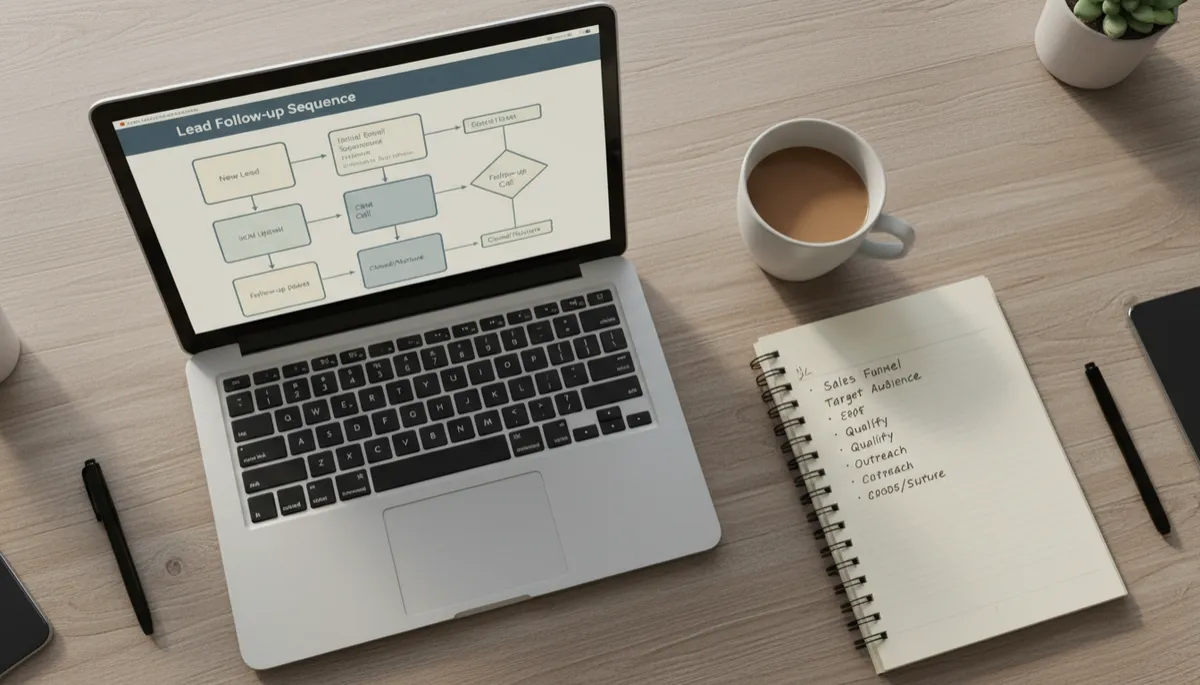 Laptop showing automated lead follow-up workflow for a real estate agent