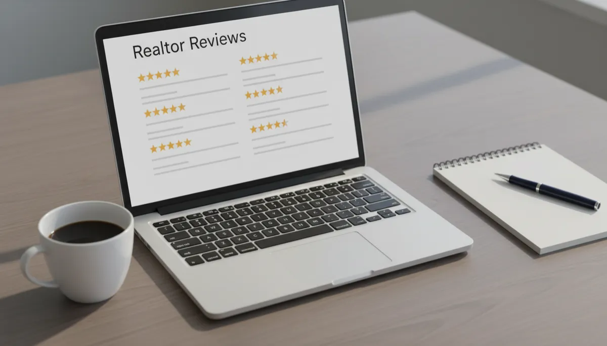 Laptop screen showing online Realtor reviews and ratings Laptop screen showing online Realtor reviews and ratings