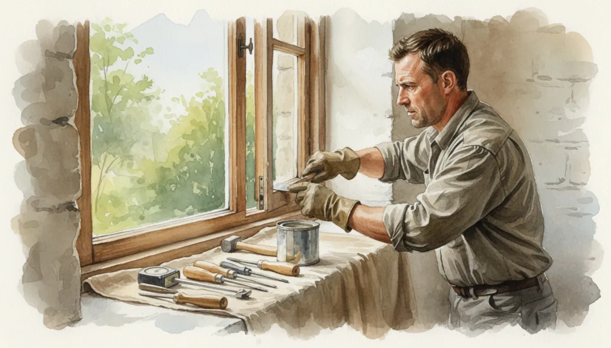 Handyman repairing a traditional sash window in an older Green Point cottage