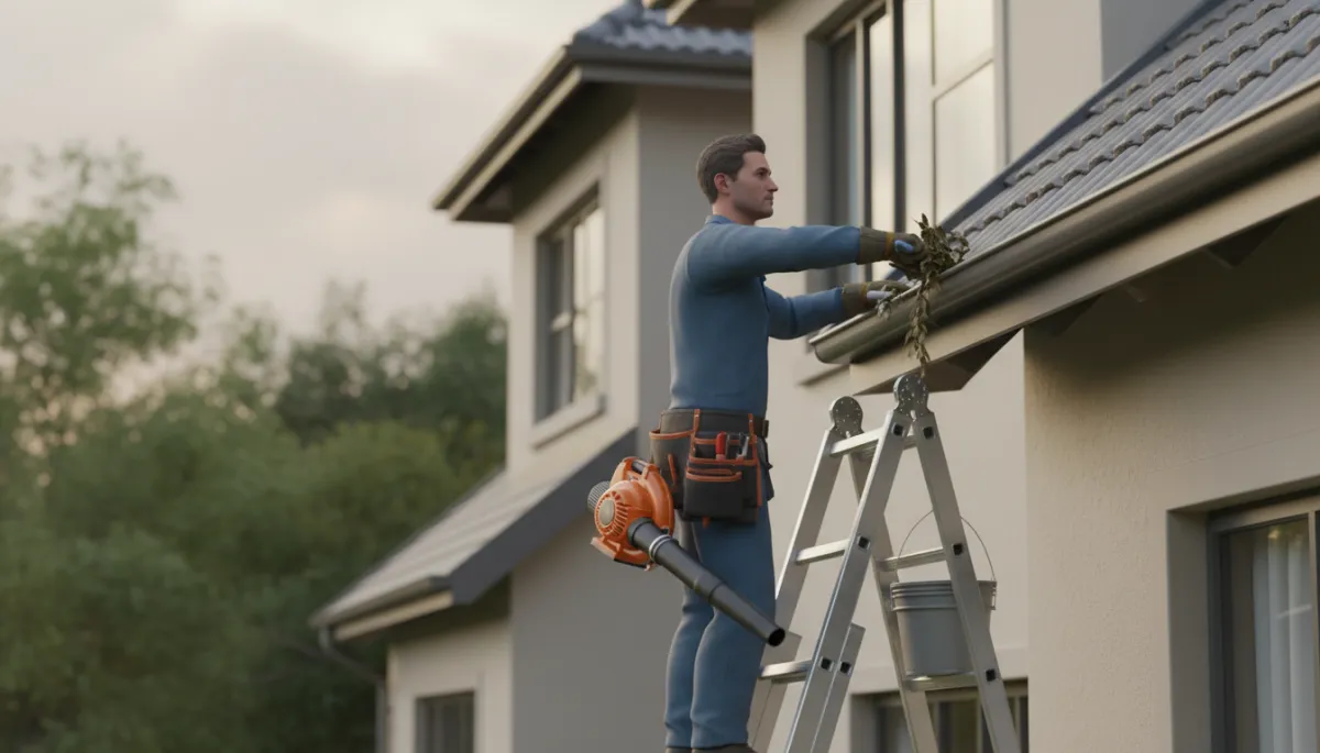Handyman clearing gutters on an older Southern Suburbs property Handyman clearing gutters on an older Southern Suburbs property