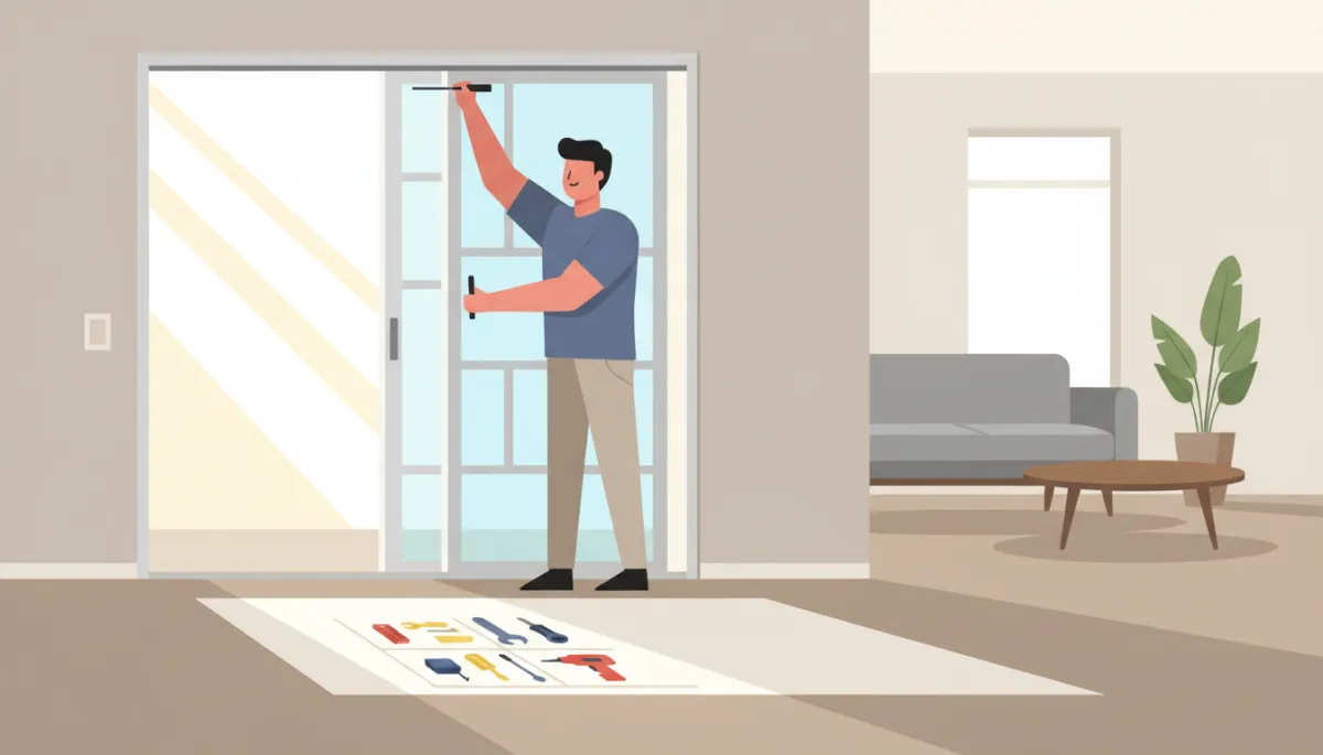 Handyman adjusting an aluminium sliding door in a Northern Suburbs home