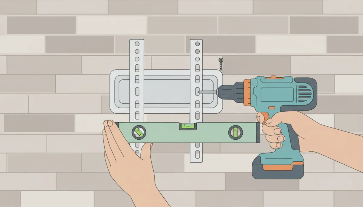 Technician levelling and securing a TV wall bracket
