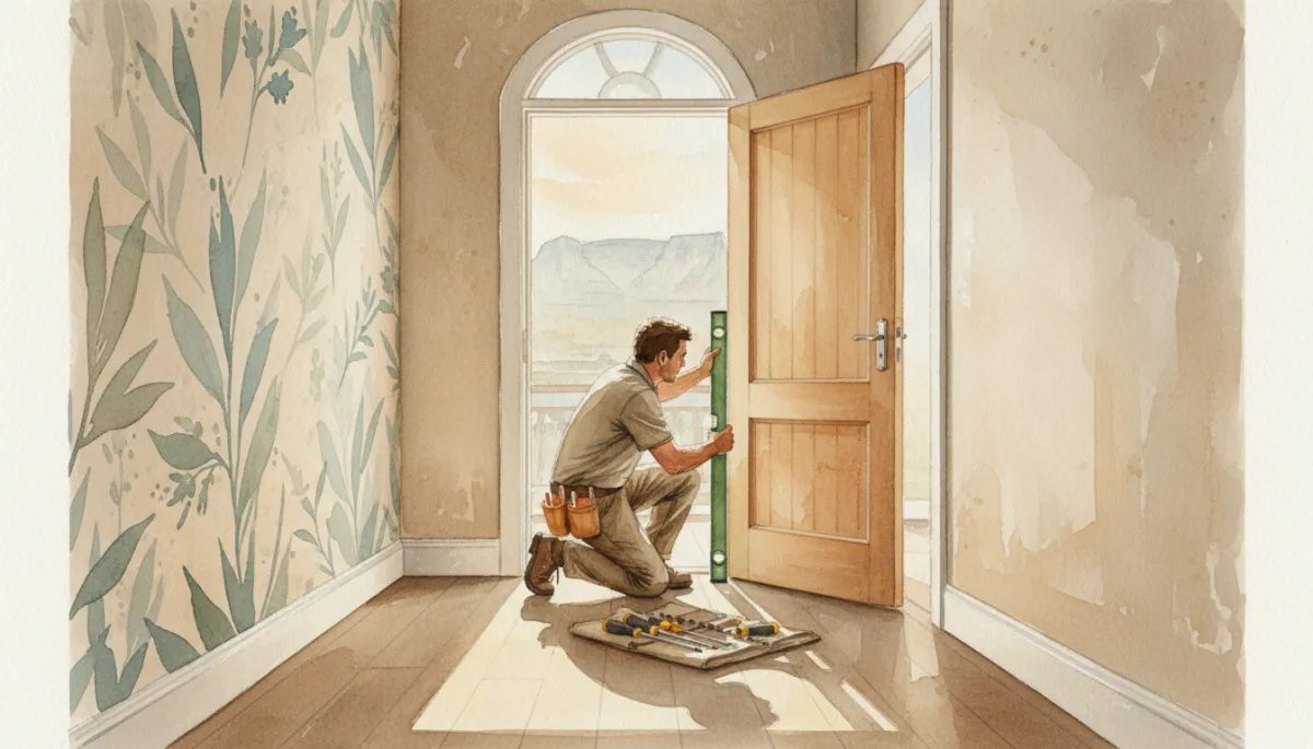 Technician aligning a misfitting interior door