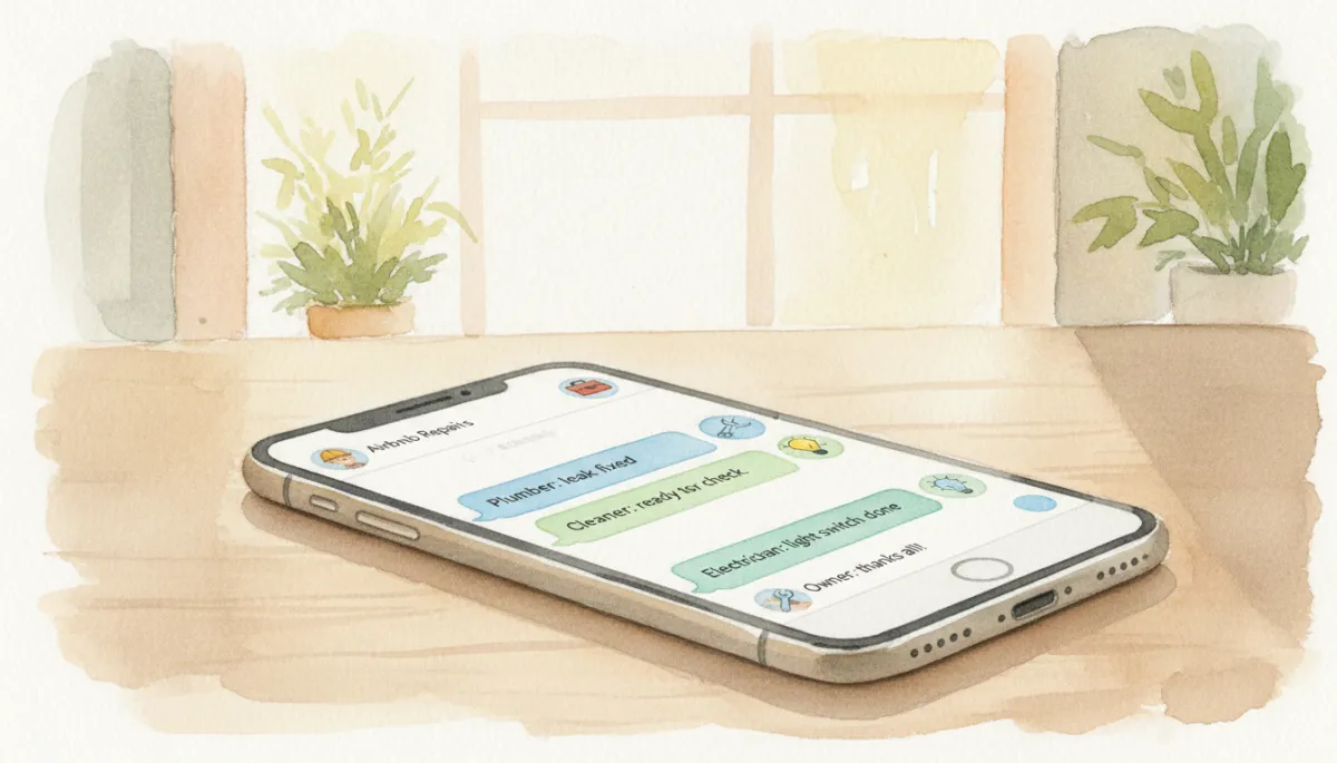WhatsApp coordination between cleaner and tradespeople for Airbnb maintenance WhatsApp coordination between cleaner and tradespeople for Airbnb maintenance