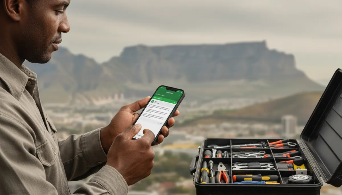 Handyman in Cape Town reviewing a WhatsApp booking from Fixr Handyman in Cape Town reviewing a WhatsApp booking from Fixr