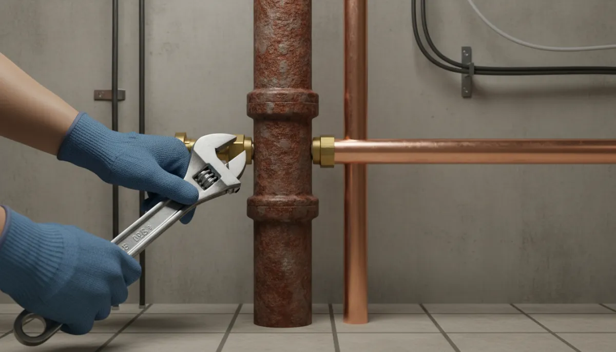 Comparison of corroded old pipe and new replacement pipe in Cape Town home