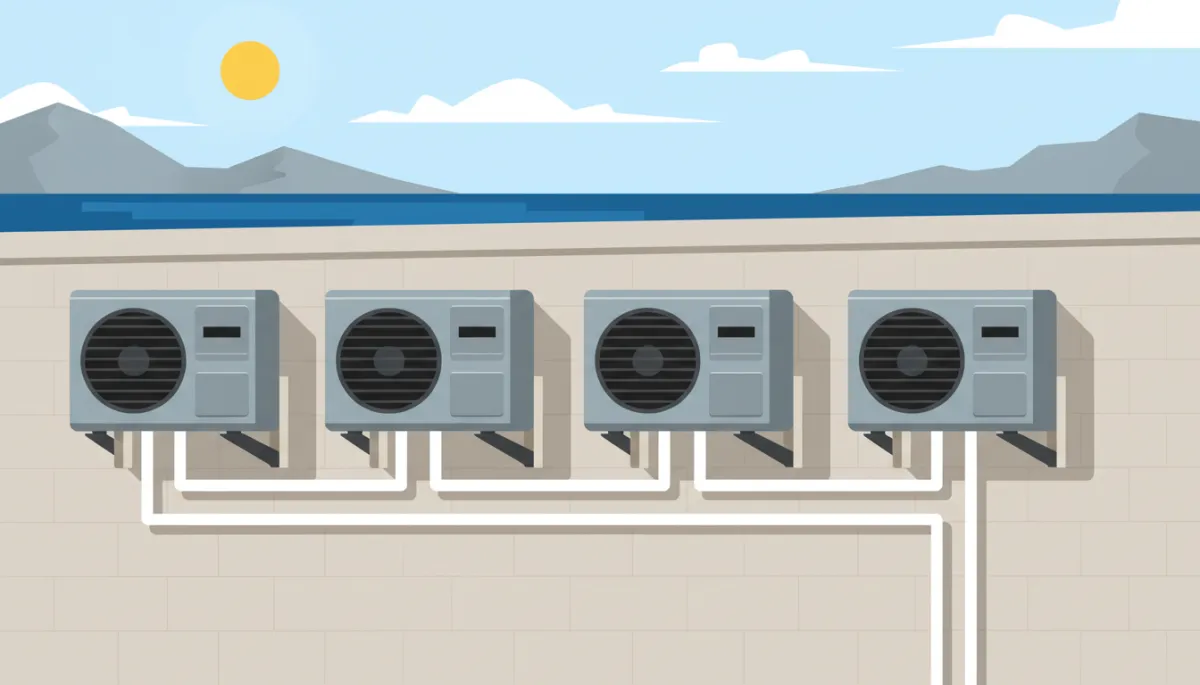 Outdoor aircon units mounted on a Cape Town apartment building wall