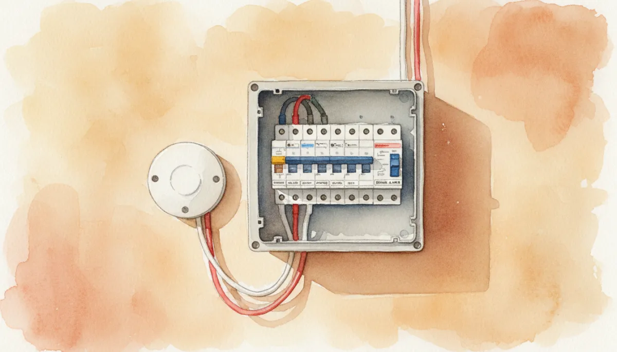 Hardwired smoke alarm wiring at a residential electrical board