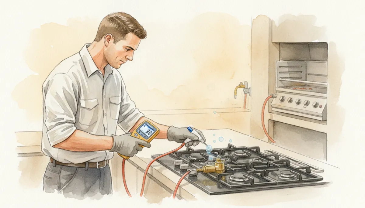 Registered gas installer testing a gas hob and outdoor braai point for leaks