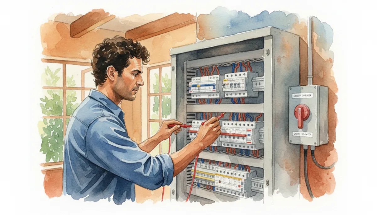 Electrician checking the electrical board and geyser isolator in a cottage