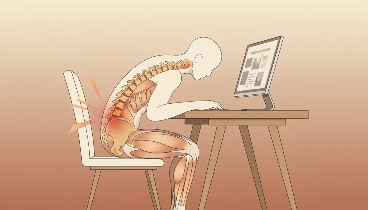 Illustration showing poor posture straining the lower back muscles