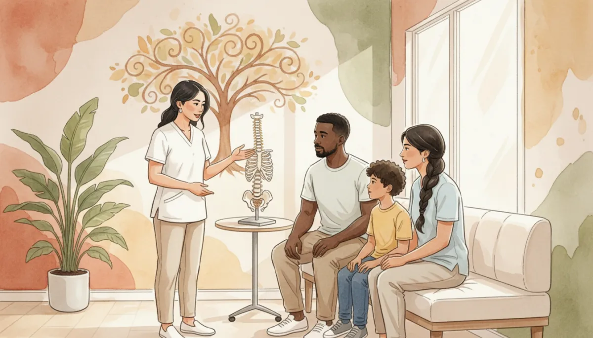 Family meeting with a chiropractor to discuss spine health and treatment options