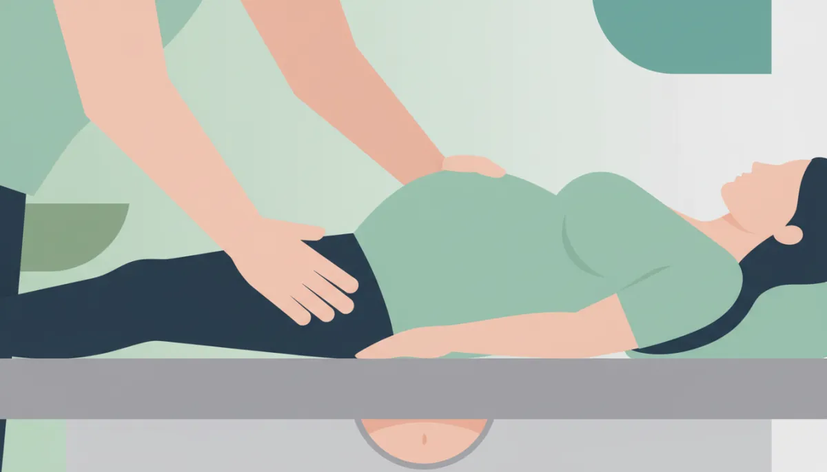 Chiropractor performing the Webster technique on a pregnant patient Chiropractor performing the Webster technique on a pregnant patient