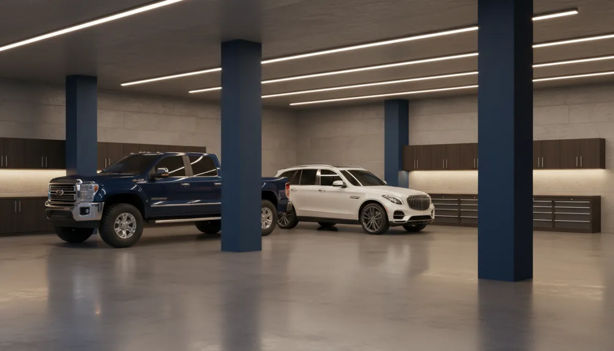 Spacious 3D rendered large car garage designed for big vehicles