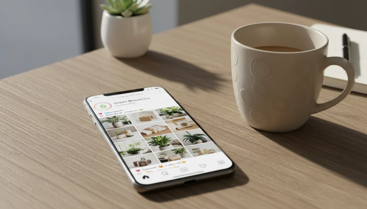 Smartphone showing an active small business Instagram profile