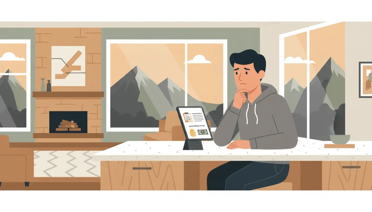 Home buyer reviewing inspection report and earnest money details in a Redmond kitchen