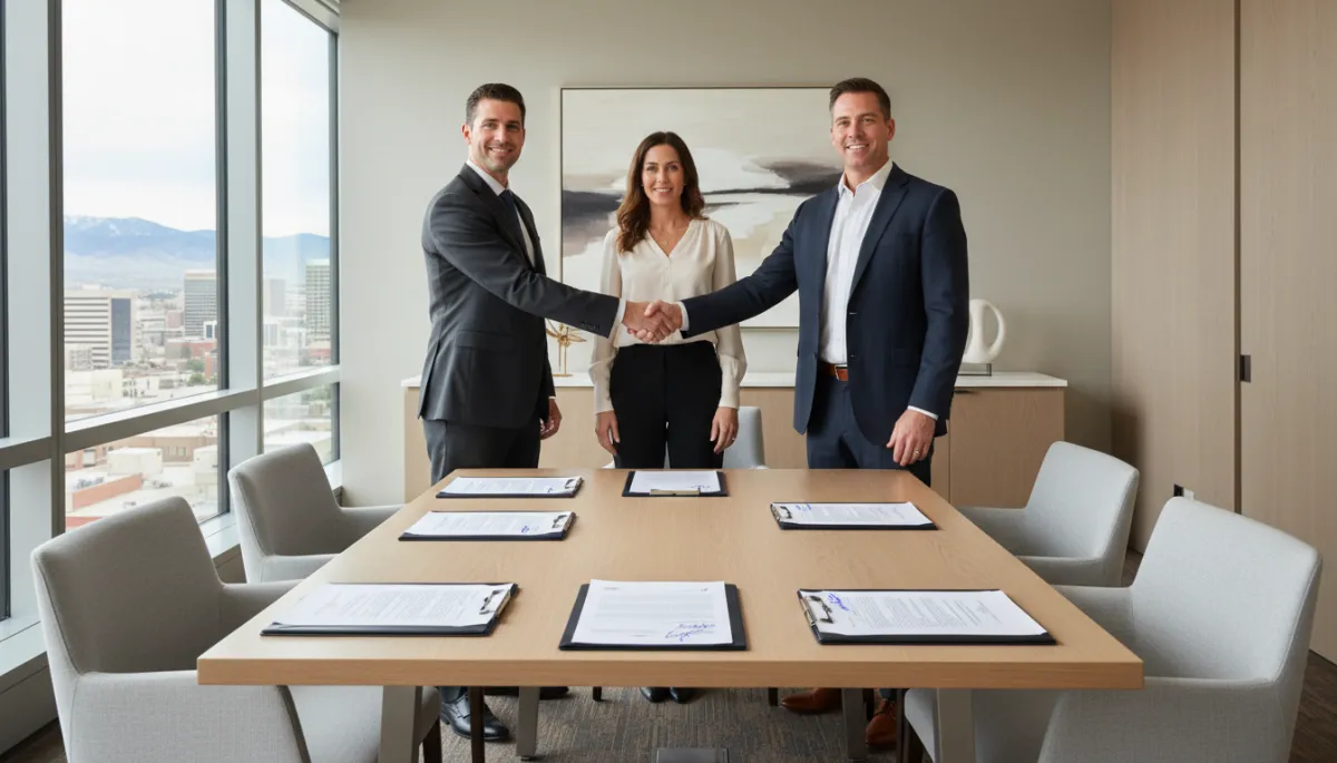 Business leaders in Nevada finalizing an investment agreement