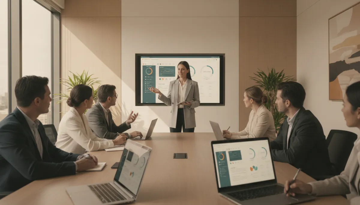 Employees in a professional training session learning to use AI-enabled CRM tools