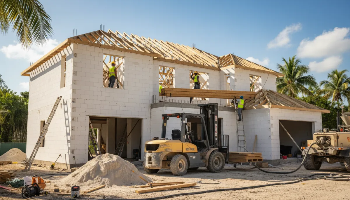 Florida home under construction with ICF walls and roof framing Florida home under construction with ICF walls and roof framing
