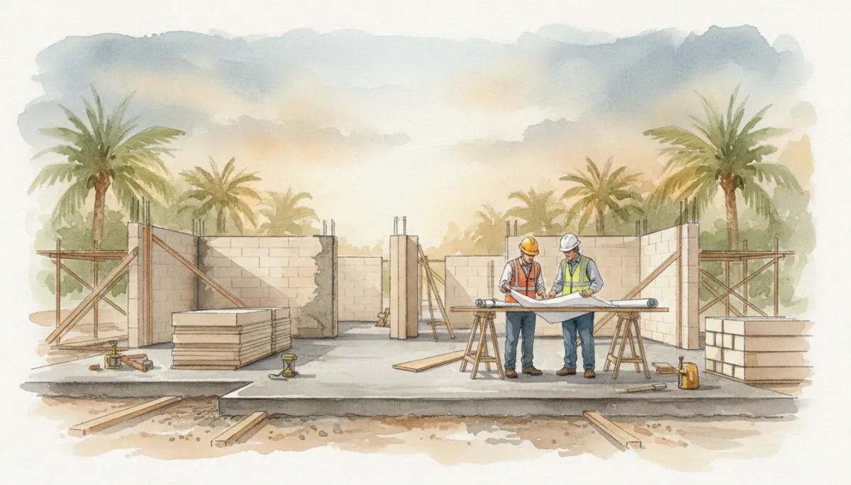 ICF wall system going up on a Florida home’s concrete slab foundation ICF wall system going up on a Florida home’s concrete slab foundation