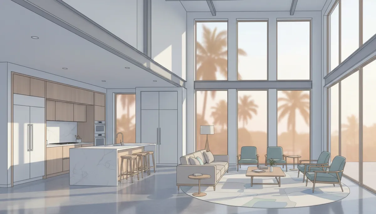 Finished interior of a Florida barndominium with modern finishes and open layout