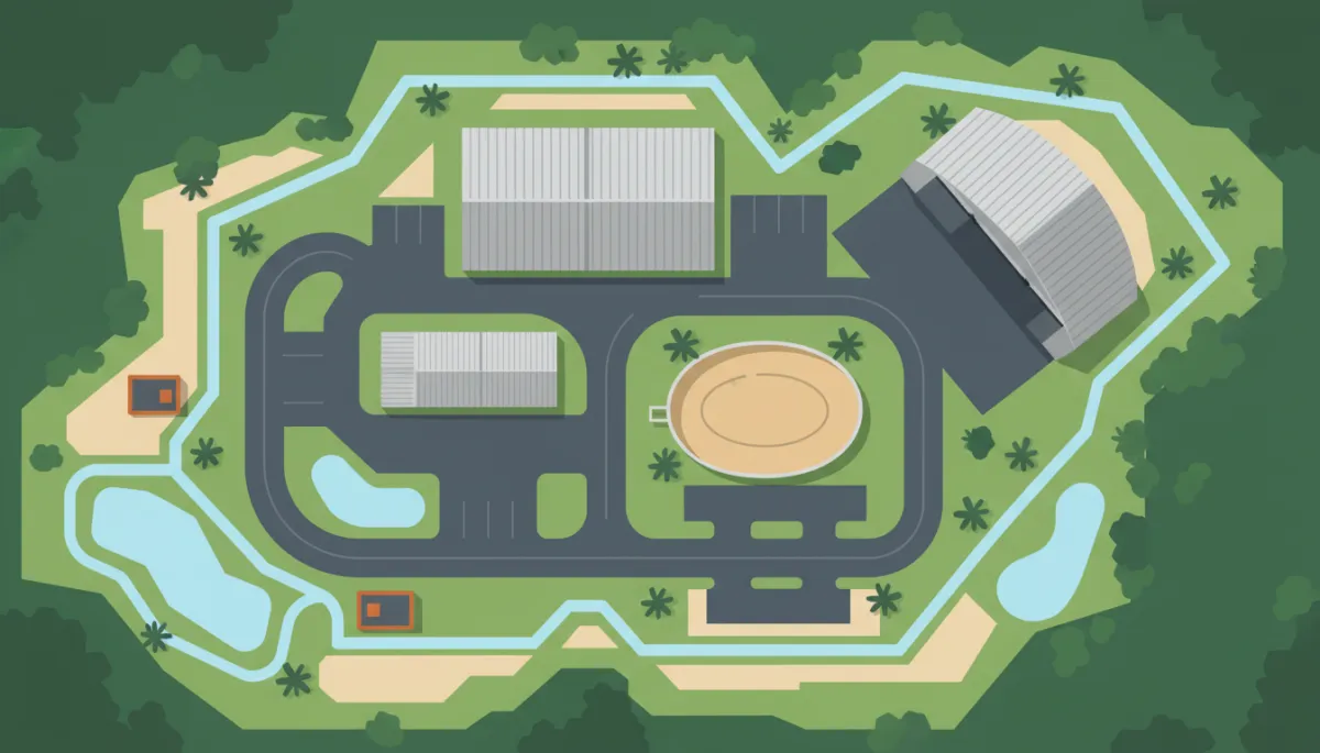 Aerial view of multiple engineered steel buildings on a Florida commercial and agricultural property Aerial view of multiple engineered steel buildings on a Florida commercial and agricultural property