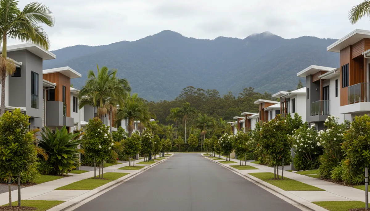 Professional street view of modern family homes in a Cairns suburb Professional street view of modern family homes in a Cairns suburb