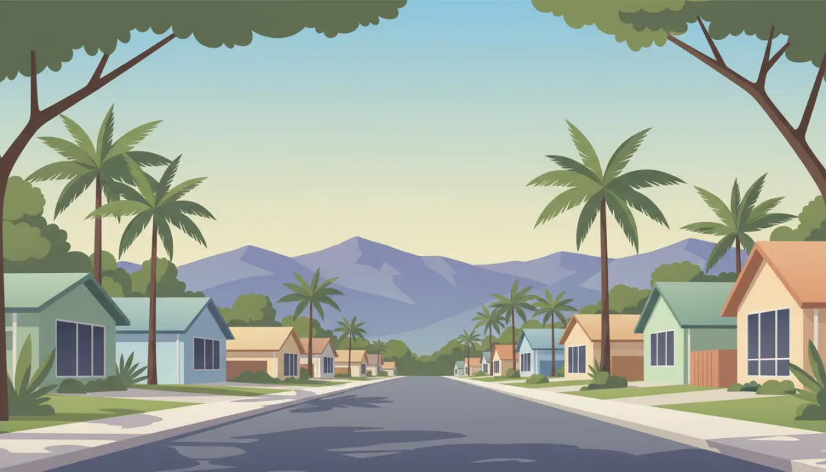 Leafy Cairns suburban street with well-maintained family homes and mountain backdrop Leafy Cairns suburban street with well-maintained family homes and mountain backdrop
