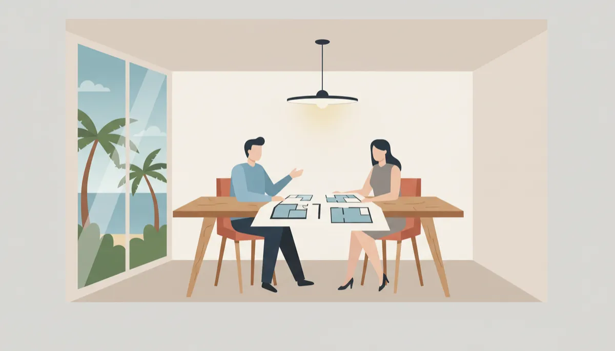 Buyers agent and investor reviewing a Cairns investment property Buyers agent and investor reviewing a Cairns investment property