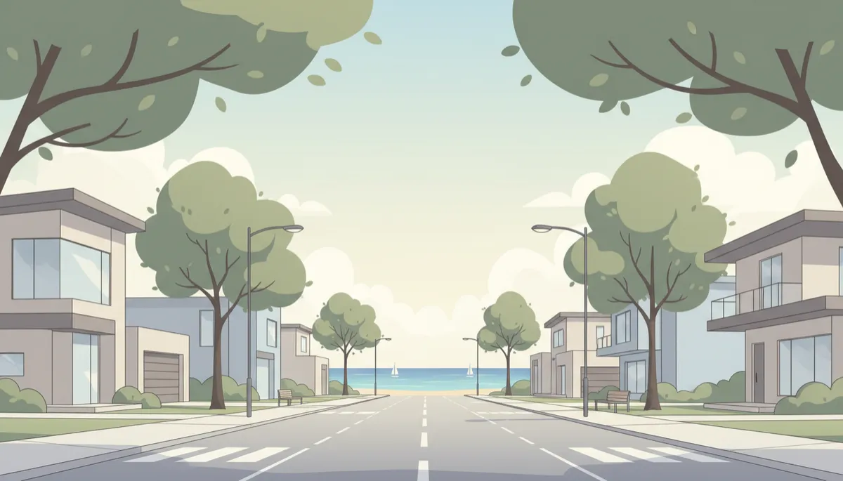 Quiet residential street with family homes and trees Quiet residential street with family homes and trees