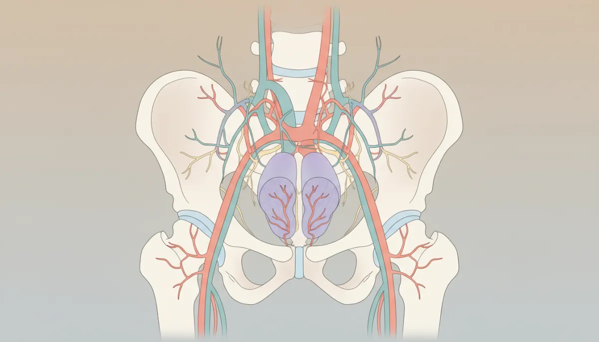 Anatomical illustration of the penis, blood vessels, and nerves involved in erections Anatomical illustration of the penis, blood vessels, and nerves involved in erections